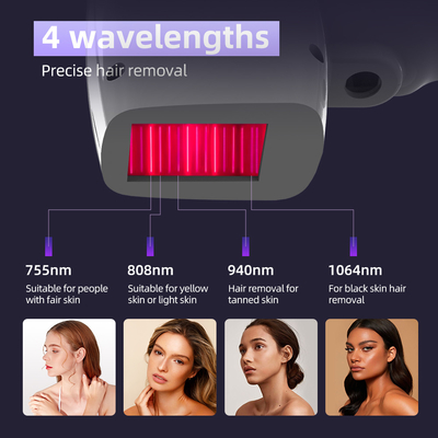 آلة إزالة الشعر بالليزر 808 الديود 4 أبعاد موجة 1064nm مقاس بقعة قابل للتغيير نظام أندرويد